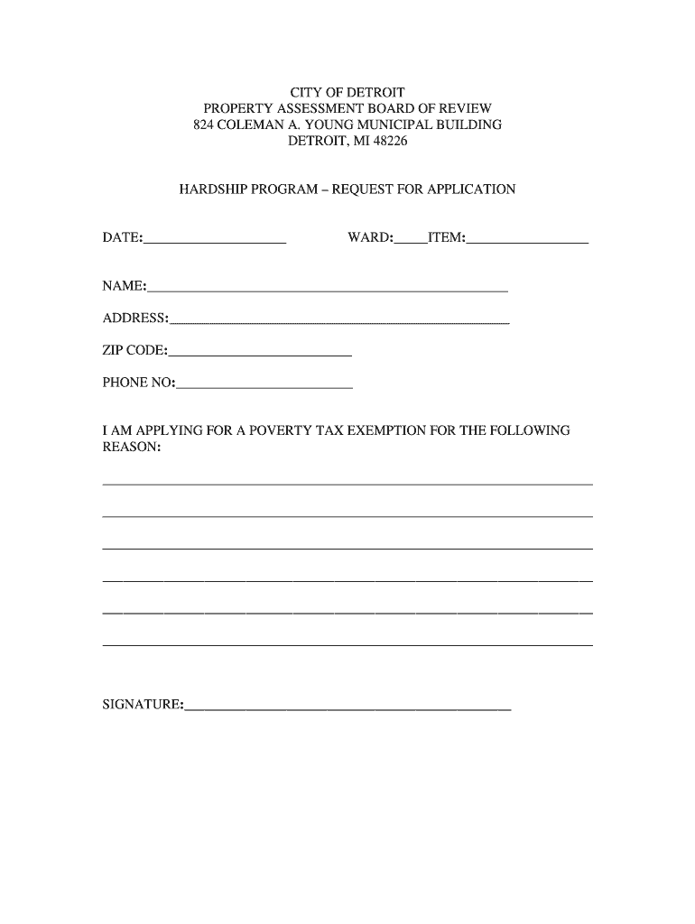 City of Detroit Property Tax Exemption Form