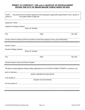 Encroachment Permit City of Grand Rapids Grcity  Form