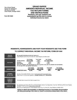 GR 1040X Instructions 03 01 City of Grand Rapids Grcity  Form