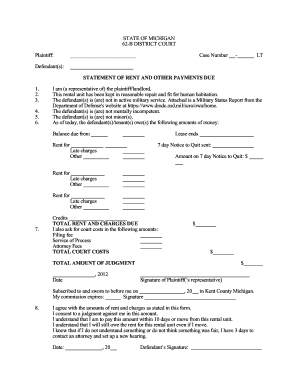Statement of Rent Due Form