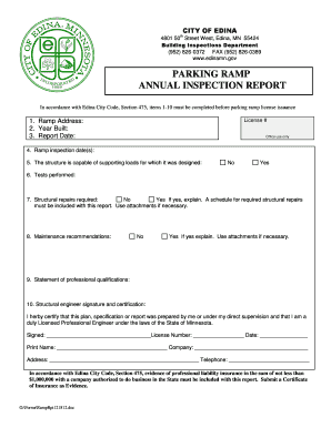 PARKING RAMP ANNUAL INSPECTION REPORT City of Edina Edinamn  Form