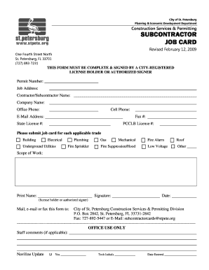 St Pete Subcontractor Job Card  Form