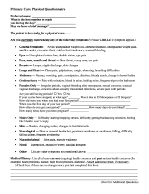 Appointment Questionnaire  Form