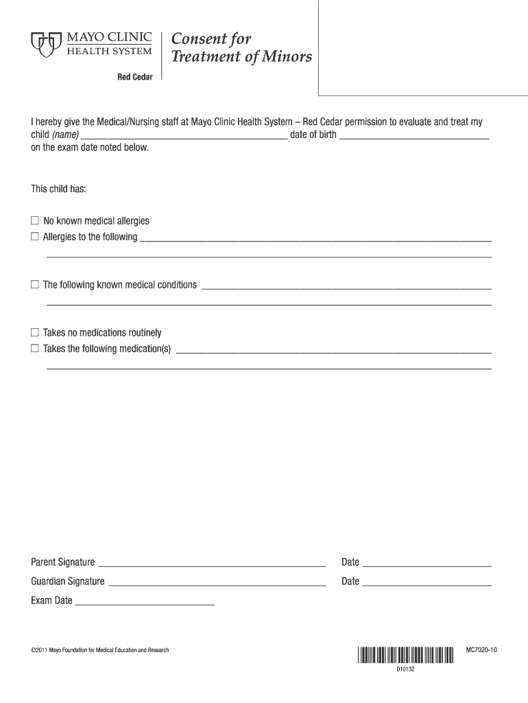 Consent Form for the Treatment of Minors  Mayo Clinic Health System