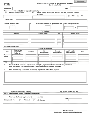 Out Service Training Request Form 411 Department of Human