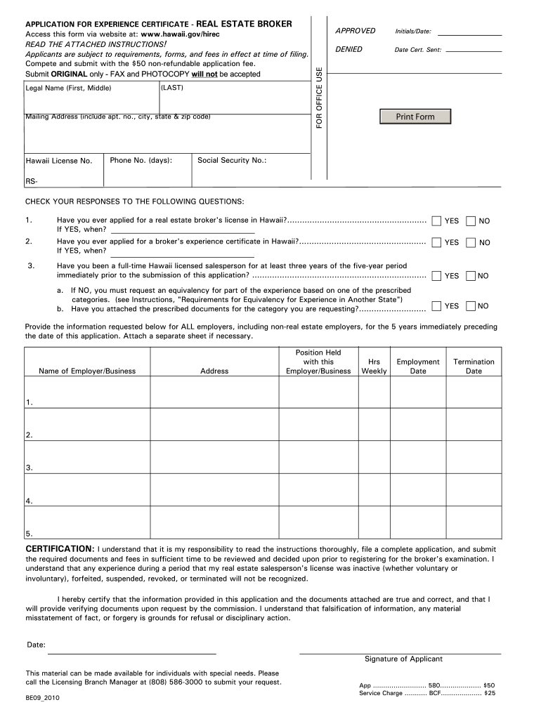  Hawaii Experience Certificate 2010-2024