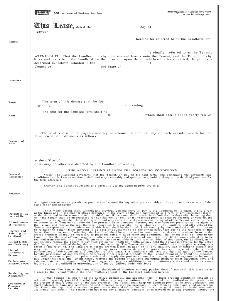  Fillable Blumberg Commercial Lease Agreement 2013-2024