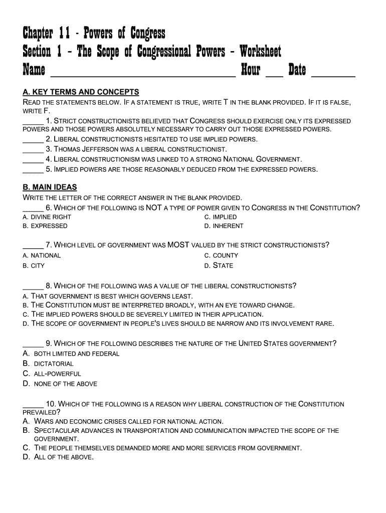 Chapter Summary Congressional Powers  Form