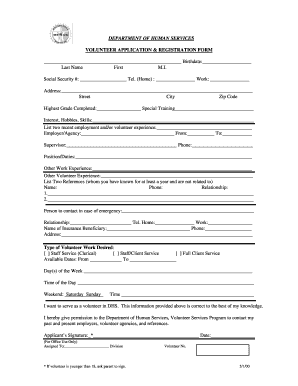 Human Services Volunteer Form