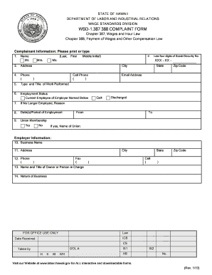 INSTRUCTION SHEET for WSD 1 387 388 Complaint Form