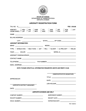 Aircraft Registration Form Hawaii Department of Transportation