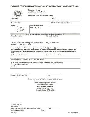 Provider Contact Change Form Hawaii Department of Health