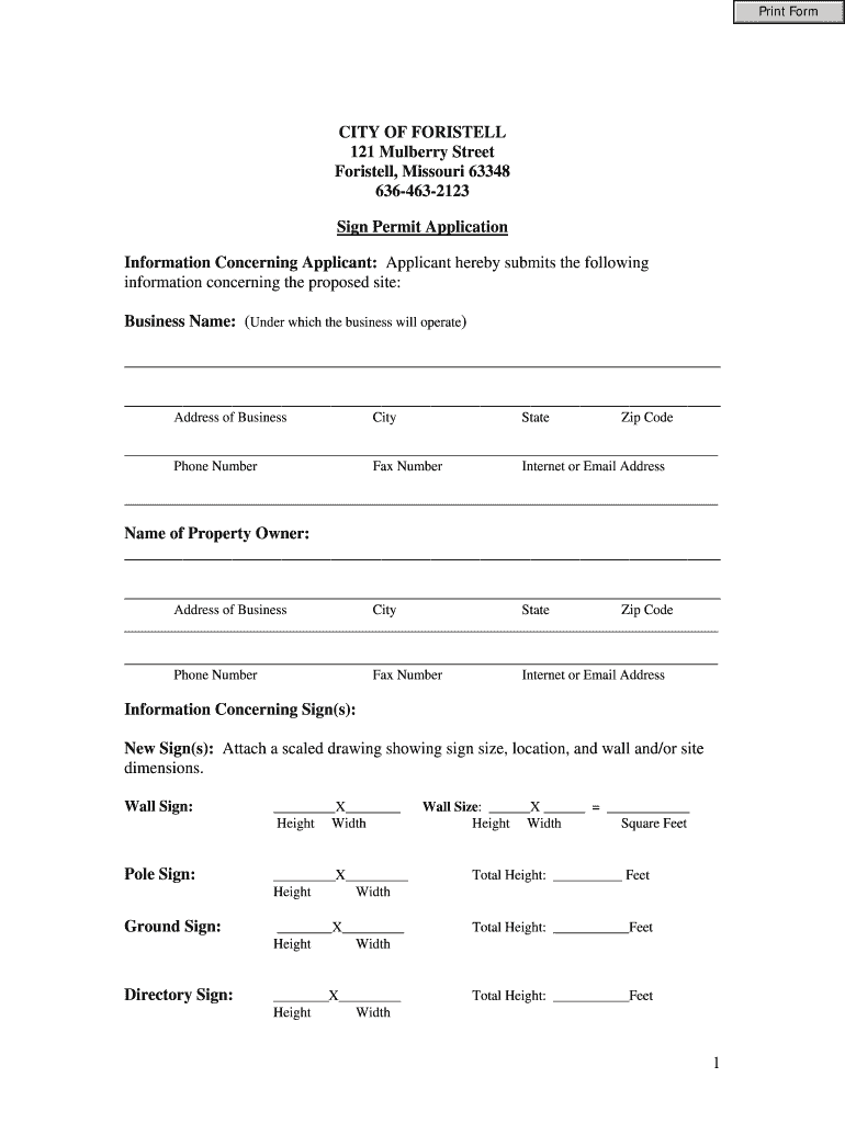 Sign Permit Application City of Foristell  Form