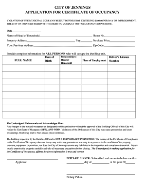 Occupancy Jennings  Form