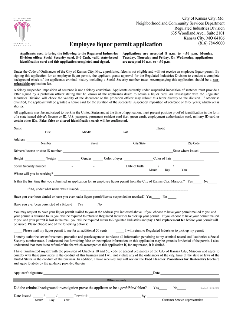 Get and Sign Kansas City Liquor License 2009-2022 Form