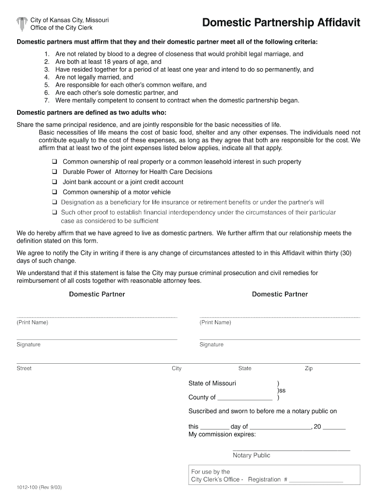  Missouri Domestic Partnership Affidavit 2003-2024