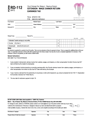 RD 112 EXTENSION WAGE EARNER RETURN FORM Kcmo