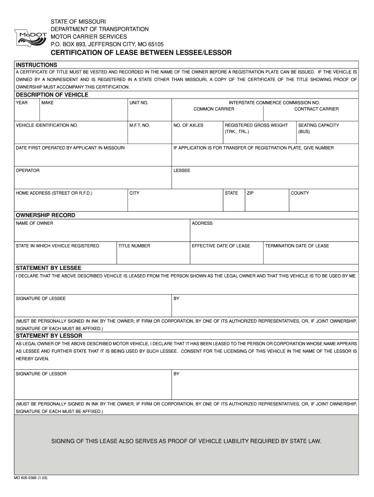  Certificate of Lease Sample 2003-2024