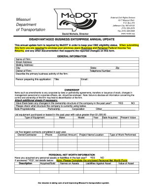 MoDOT Annual Update Form Missouri Department of Transportation Modot