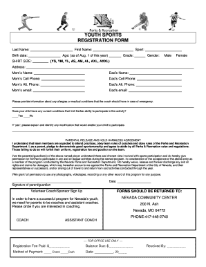 Youth Sports Registration Form DOC