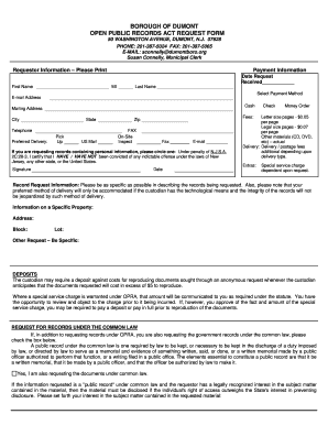 Open Public Records Request Form OPRA Dumont Dumontnj