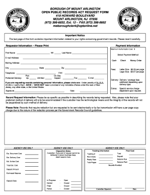 Mt Arlington Opra Form