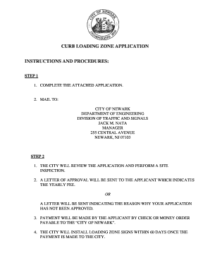 Loading Zone Application the City of Newark, New Jersey Ci Newark Nj  Form