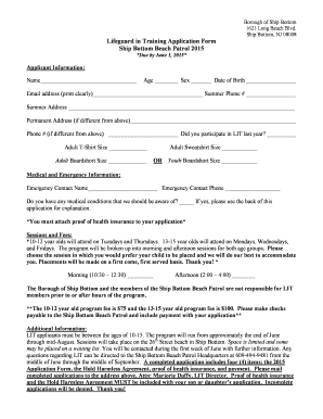 Lifeguard Application Sample  Form