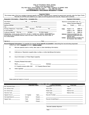 OPRA Request Form City of Vineland