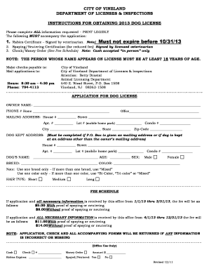 Vineland Dog License  Form