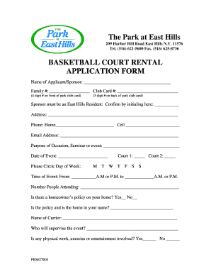 Basketball Court Application Form Village of East Hills