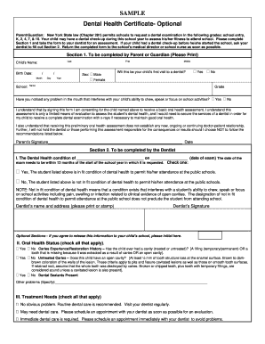 Dental Health Certificate  Form