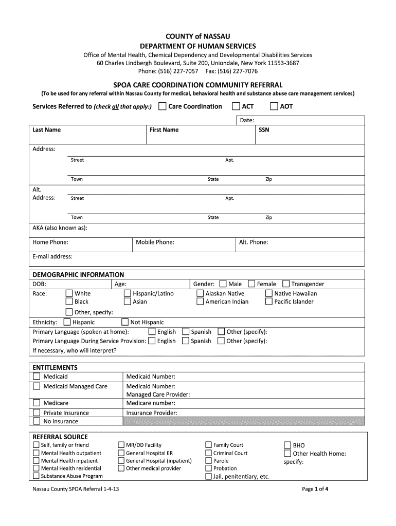 Spoa Application Nassau County  Form