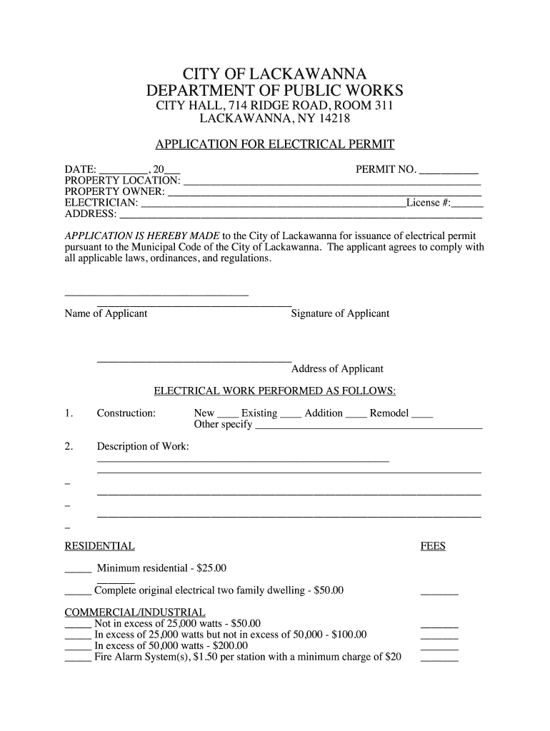 Application for Electrical Permit  Lackawanna  Form