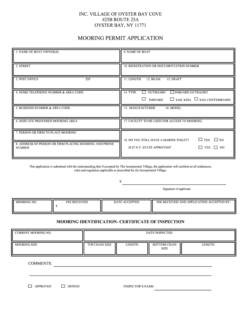  Town of Oyster Bay Mooring Permit 2006-2024