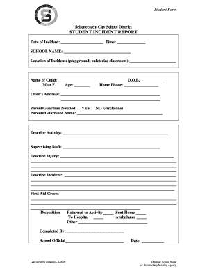 Classroom Incident Report  Form