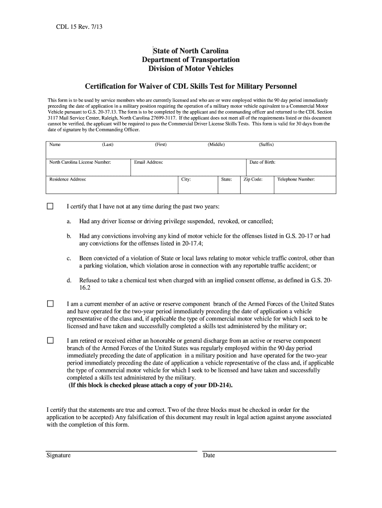  Military Cdl Waiver Form Nc 2013