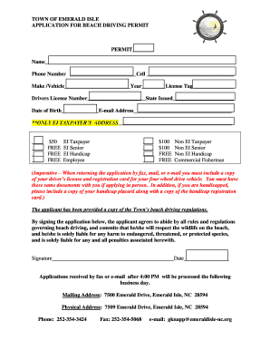 Beach Driving Application Form Town of Emerald Isle Emeraldisle Nc