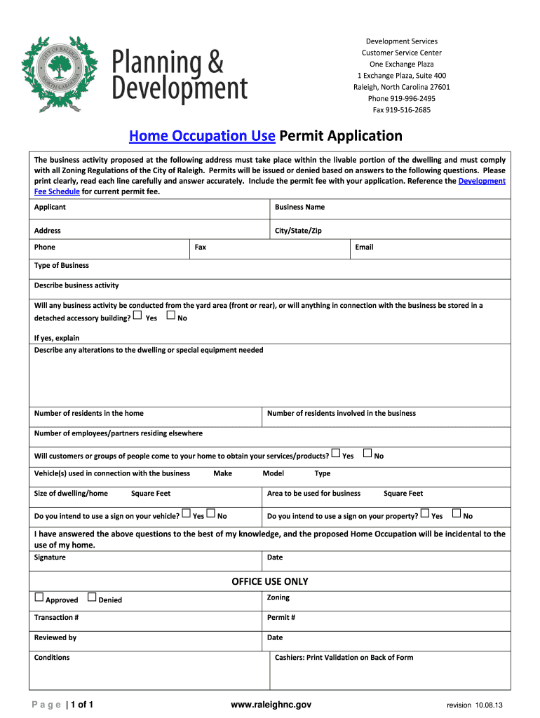Get and Sign Home Occupation Use Permit Application 2013 Form