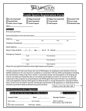 Youth Sports Registration Form Template