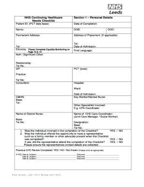 Chc Checklist  Form