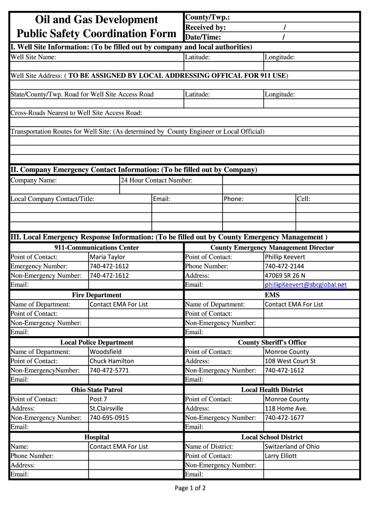 Oil and Gas Development Public Safety Coordination Form