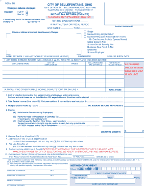 Form TR Individual Tax Return City of Bellefontaine Ci Bellefontaine Oh