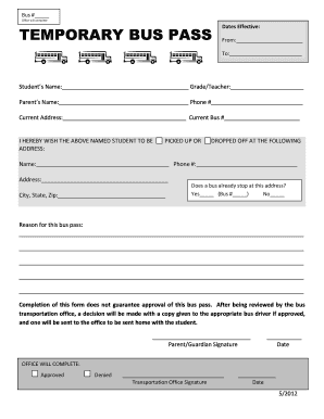 Temporary Bus Pass  Form