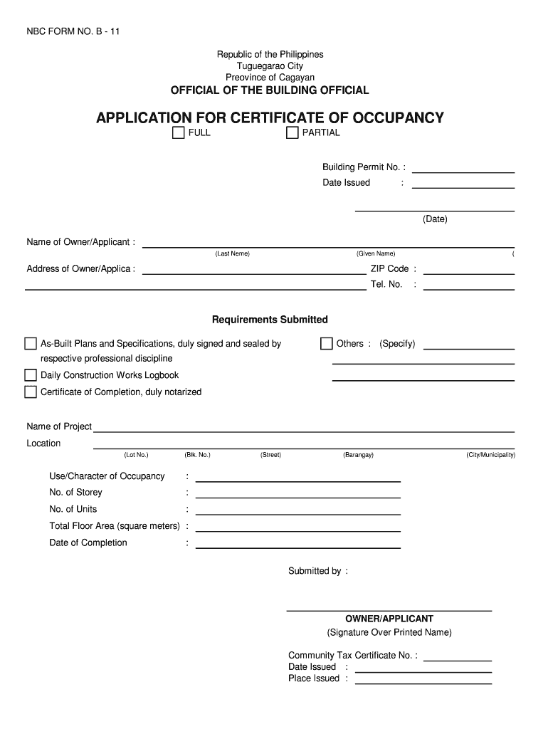 Occupancy Permit Form