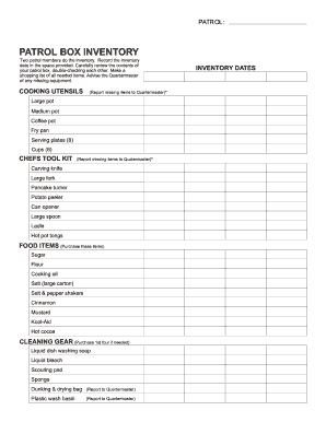 Boy Scout Patrol Box Inventory List  Form