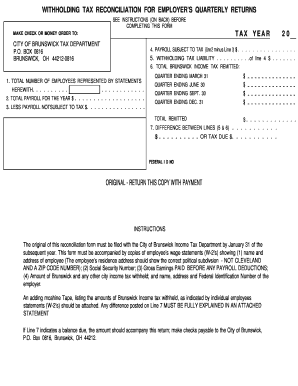 Withholding Tax Reconciliation the City of Brunswick  Form