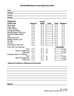 Vehicle Inspection Log Form Byesville