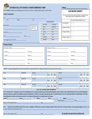 Emergency Medical Form Cuyahoga Falls City School District Cfalls