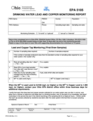 EPA 5105 Appendix DRINKING WATER LEAD and COPPER Epa Ohio  Form